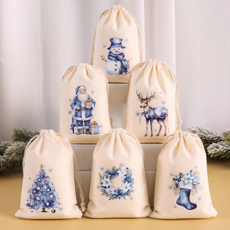 Linen Bag Bulk - 6pcs Christmas Linen Cotton Gift Bags