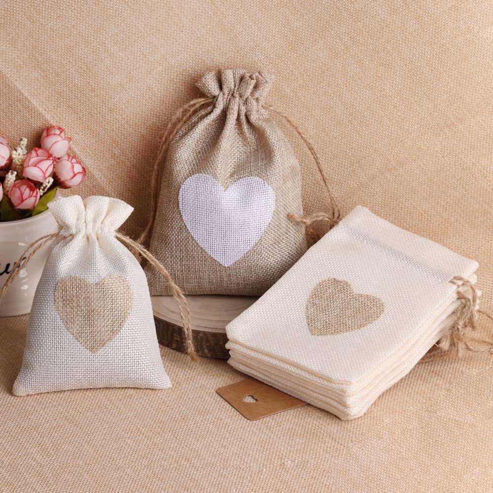 5pcs/lot Heart Linen Jewelry B - Linen Bag Bulk ulasan dan harga