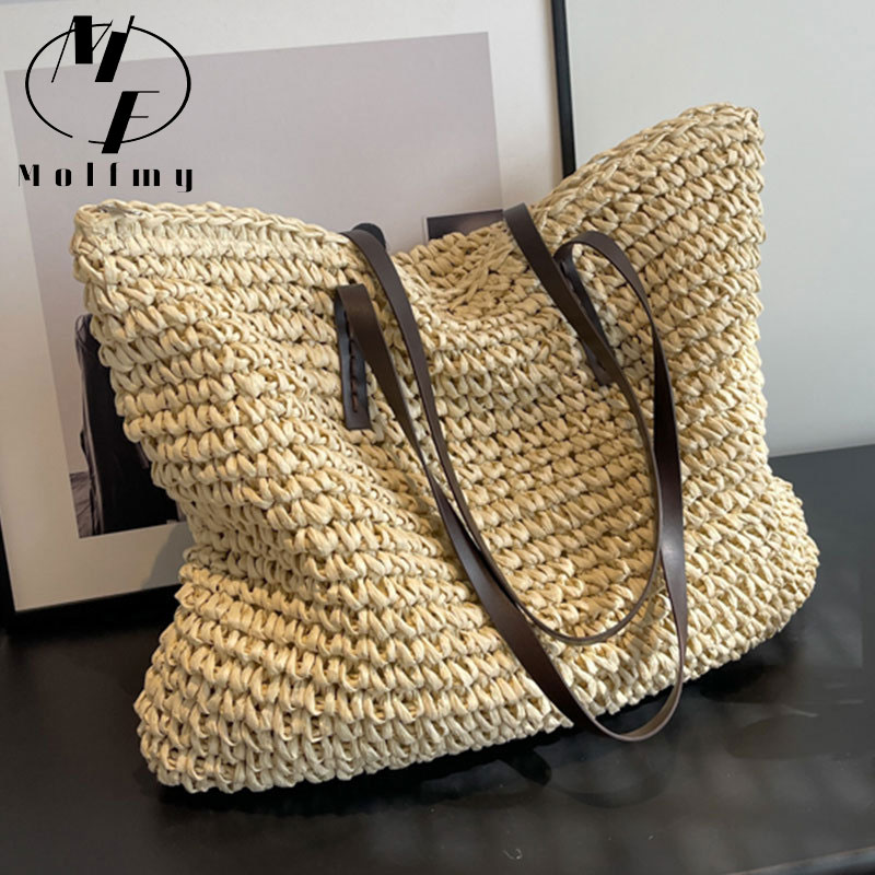 Straw Woven Tote Bags Casual L - Linen Bag Bulk ulasan dan harga