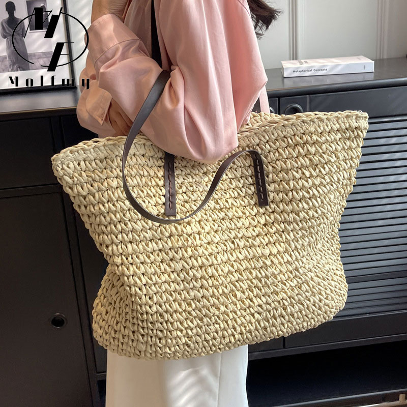 Straw Woven Tote Bags Casual L - Linen Bag Bulk ulasan dan harga