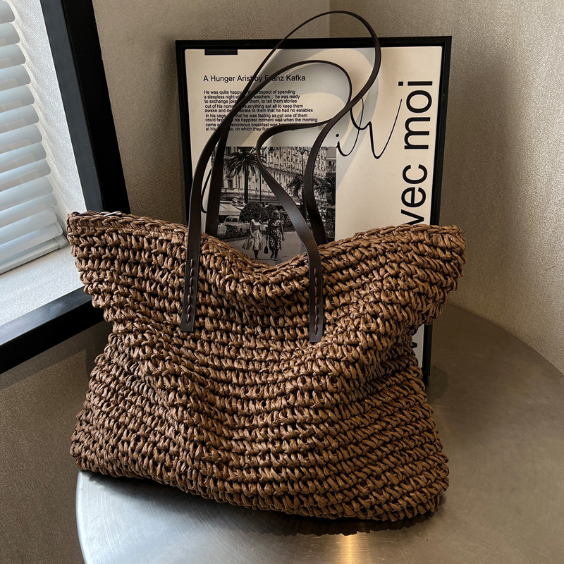 Straw Woven Tote Bags Casual L - Linen Bag Bulk ulasan dan harga