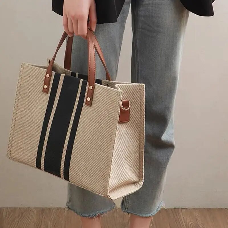 Casual Canvas Stripe Pattern L - Linen Bag Bulk ulasan dan harga