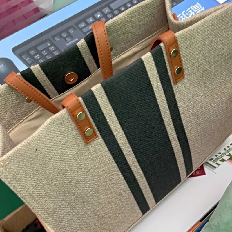 Casual Canvas Stripe Pattern L - Linen Bag Bulk ulasan dan harga