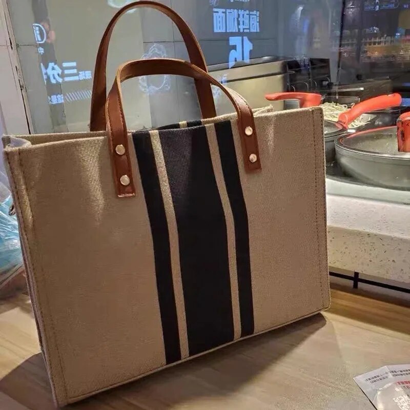 Casual Canvas Stripe Pattern L - Linen Bag Bulk ulasan dan harga
